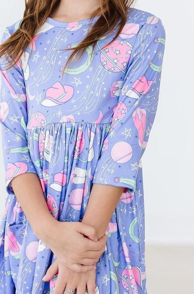 Neon Moon Three Quarter Sleeve Pocket Twirl Dress Girls Mila & Rose ® Everetts Place: Online Boutique