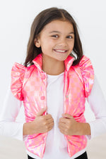Neon Pink Checker Puffer Vest Mila And Rose Womens Style Mila & Rose ® Everetts Place: Online Boutique