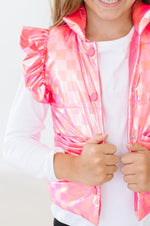 Neon Pink Checker Puffer Vest Mila And Rose Womens Style Mila & Rose ® Everetts Place: Online Boutique