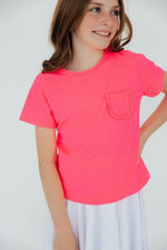 Mila & Rose ® Neon Pink Ruffle Pocket Tee For Girls Boxy Casual Top - Everetts Place Boutique - 