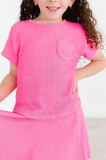 Neon Pink Scrunchy Pocket Tee For Girls Casual Shirt Mila & Rose ® Everetts Place: Online Boutique