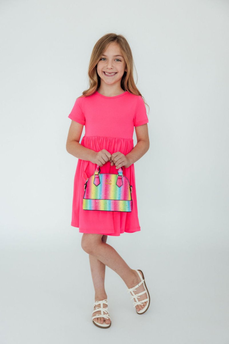 Mila & Rose ® Neon Pink Short Sleeve Pocket Twirl Dress For Toddlers - Everetts Place Boutique - 