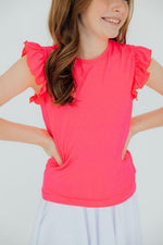 Mila & Rose ® Neon Pink Short Sleeve Ruffle Tee Mila Rose Polyester Girls - Everetts Place Boutique - 