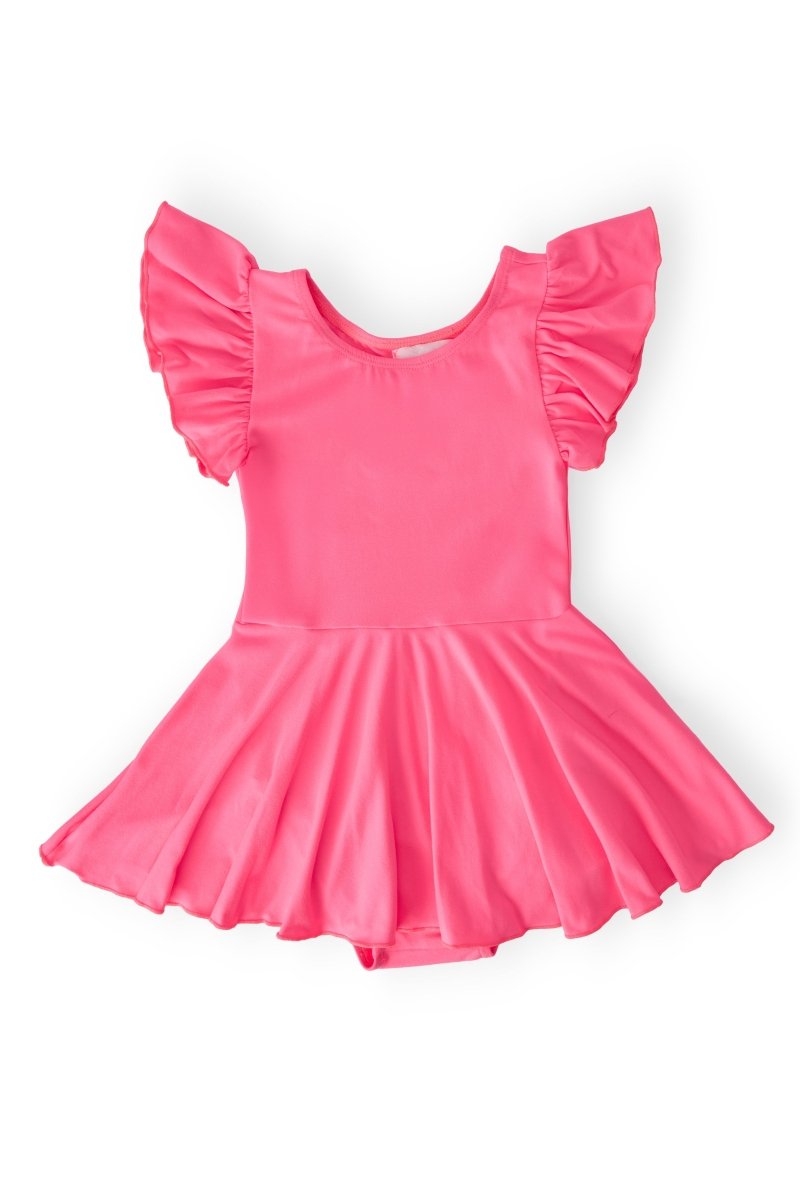 Mila & Rose ® Neon Pink Short Sleeve Twirl Leotard for Girls Dancewear - Everetts Place Boutique - 