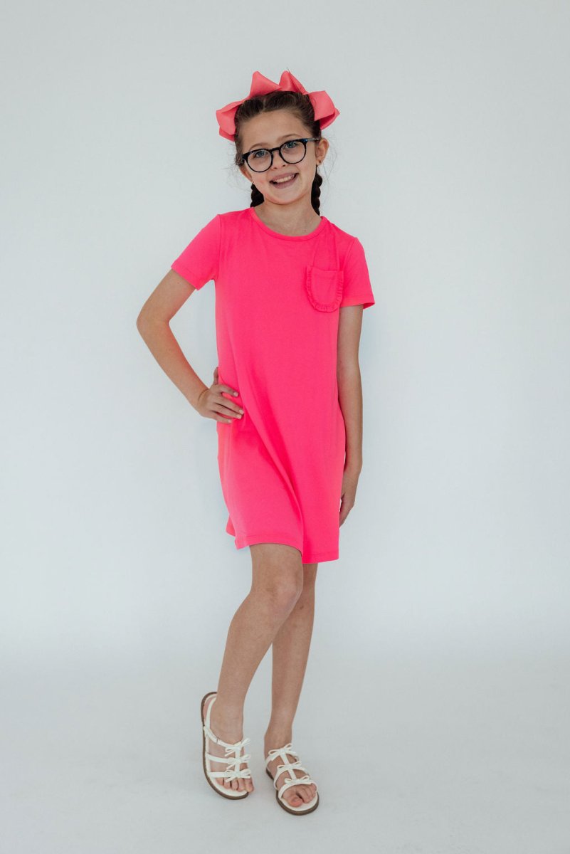 Mila & Rose ® Neon Pink T Shirt Dress For Girls Casual Playwear Everyday - Everetts Place Boutique - 
