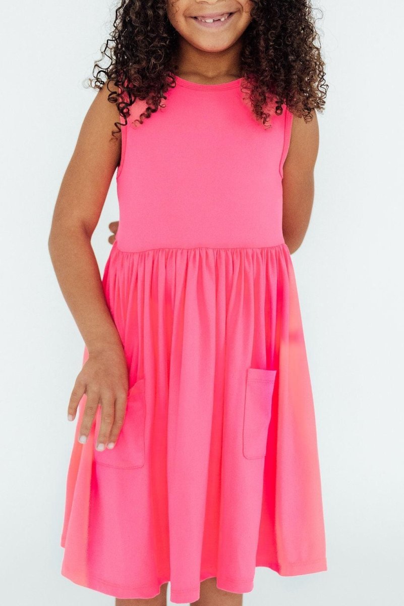 Mila & Rose ® Neon Pink Tank Pocket Twirl Dress For Toddlers Girls - Everetts Place Boutique - 