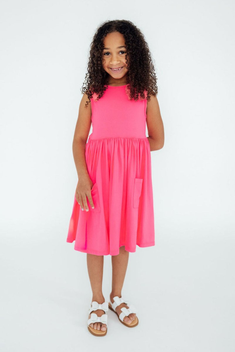 Mila & Rose ® Neon Pink Tank Pocket Twirl Dress For Toddlers Girls - Everetts Place Boutique - 