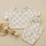 Little Joy Co. Neutral Checker Two Piece Bamboo Pajamas Sleepwear Set Soft - Apparel & Accessories > Clothing > Sleepwear & Loungewear > Pajamas