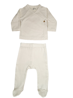 Organic newborn kimono set with footed pants from Lucy Lue Organics, soft and gentle.