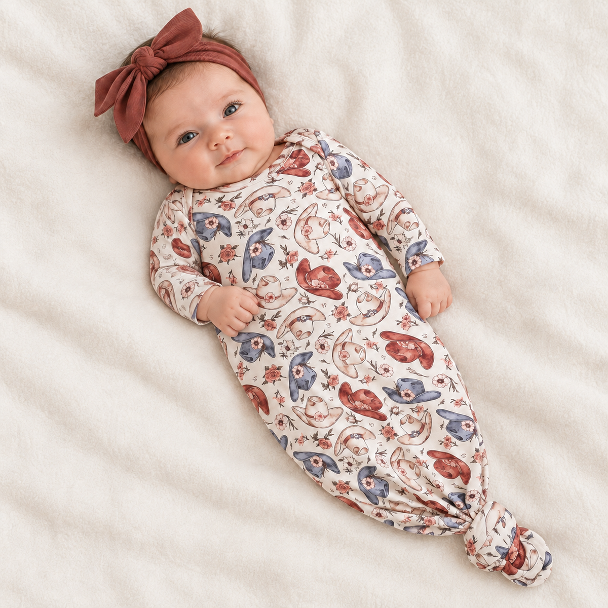 Bamboo Baby Gown, Wildflower Rodeo Print, Newborn