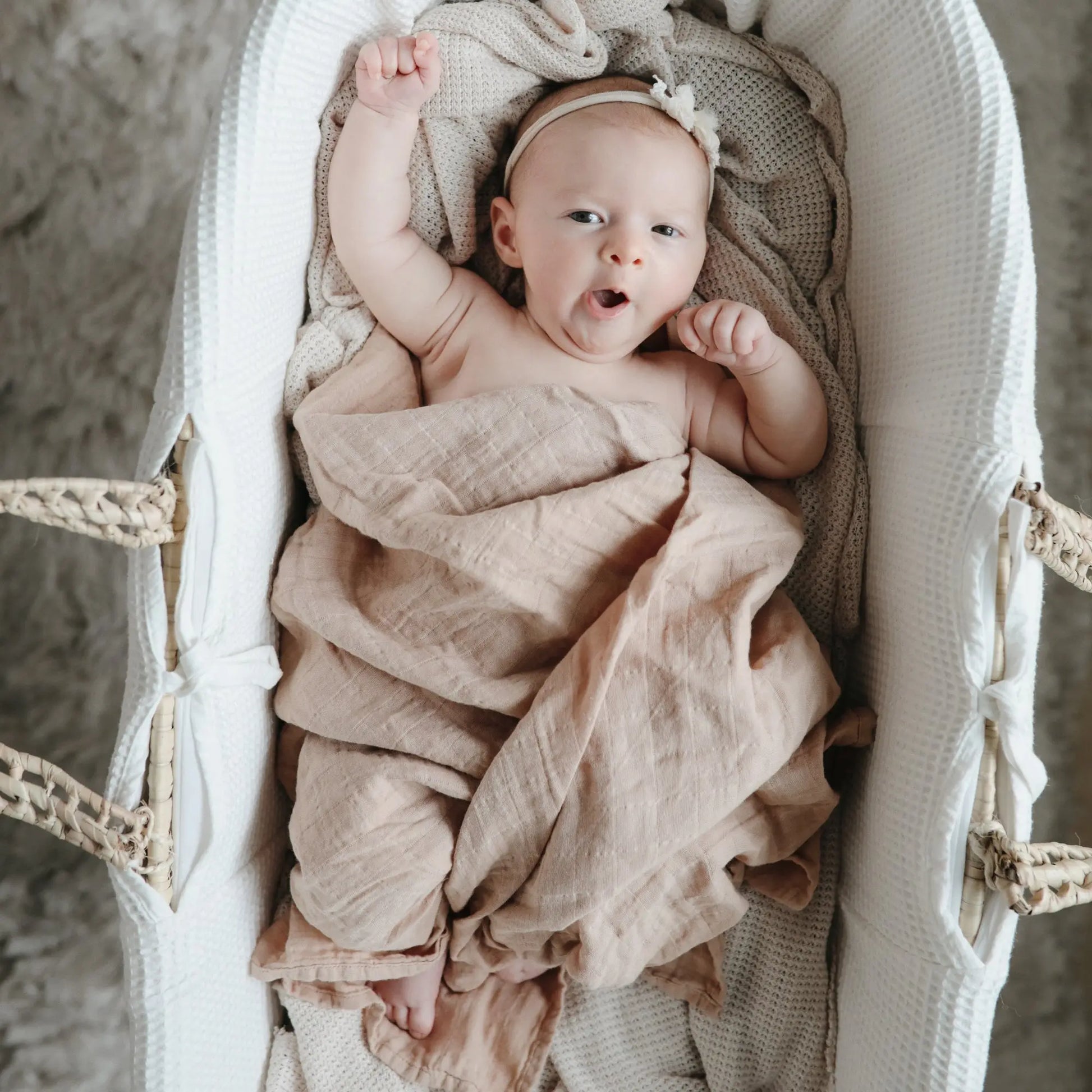 Organic Cotton Muslin Swaddle Blanket for Baby Cuddling and Nursing Mushie