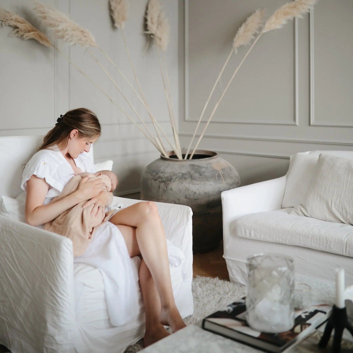 Organic Cotton Muslin Swaddle Blanket for Baby Cuddling and Nursing Mushie