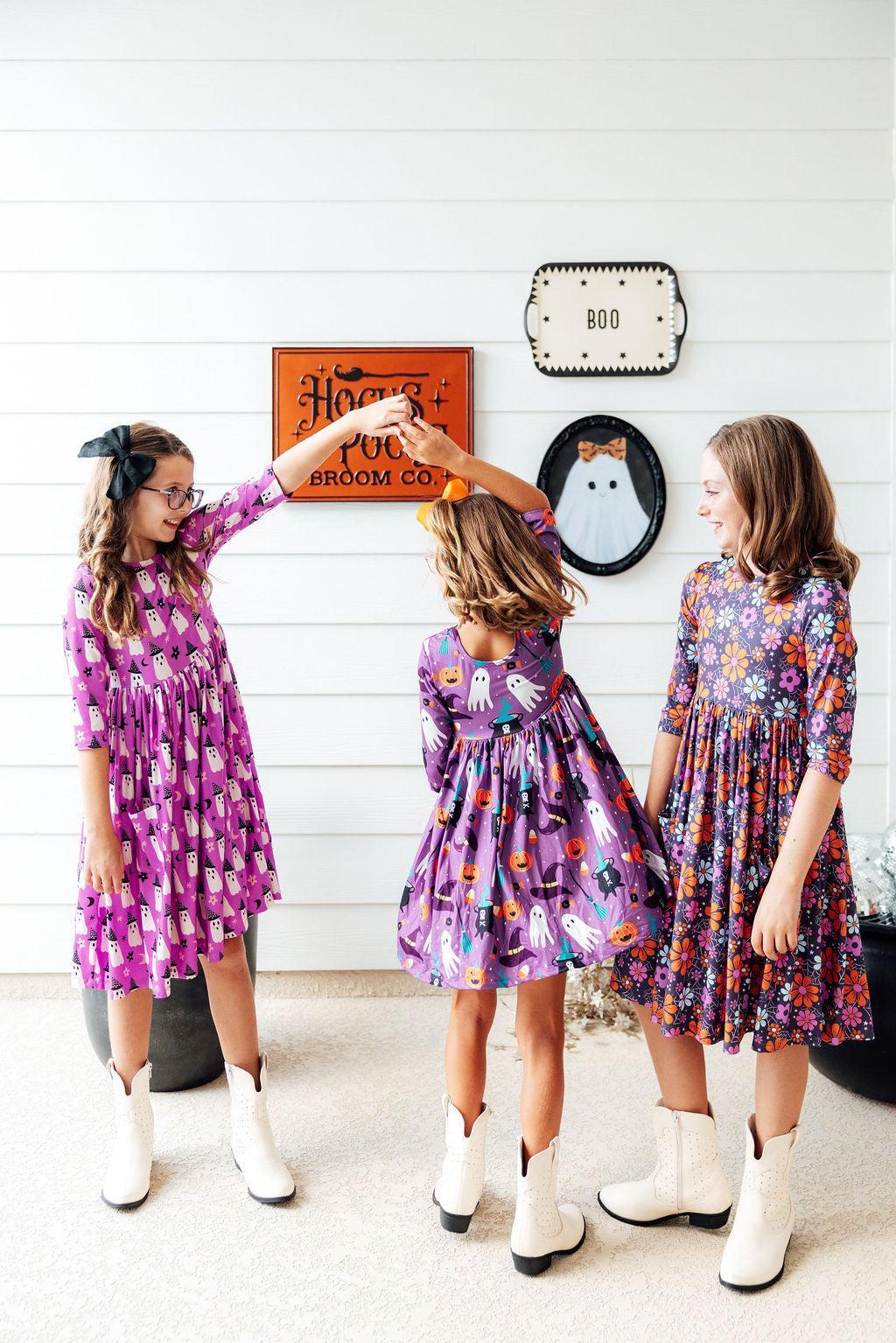 No Tricks, Just Treats 3/4 Sleeve Pocket Twirl Dress by Mila & Rose ® (view 2 of 12)
