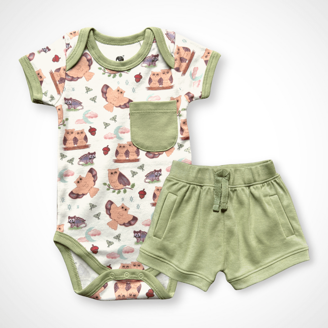 Owl Bodysuit and Shorts | Organic Pima Cotton by Kolorful