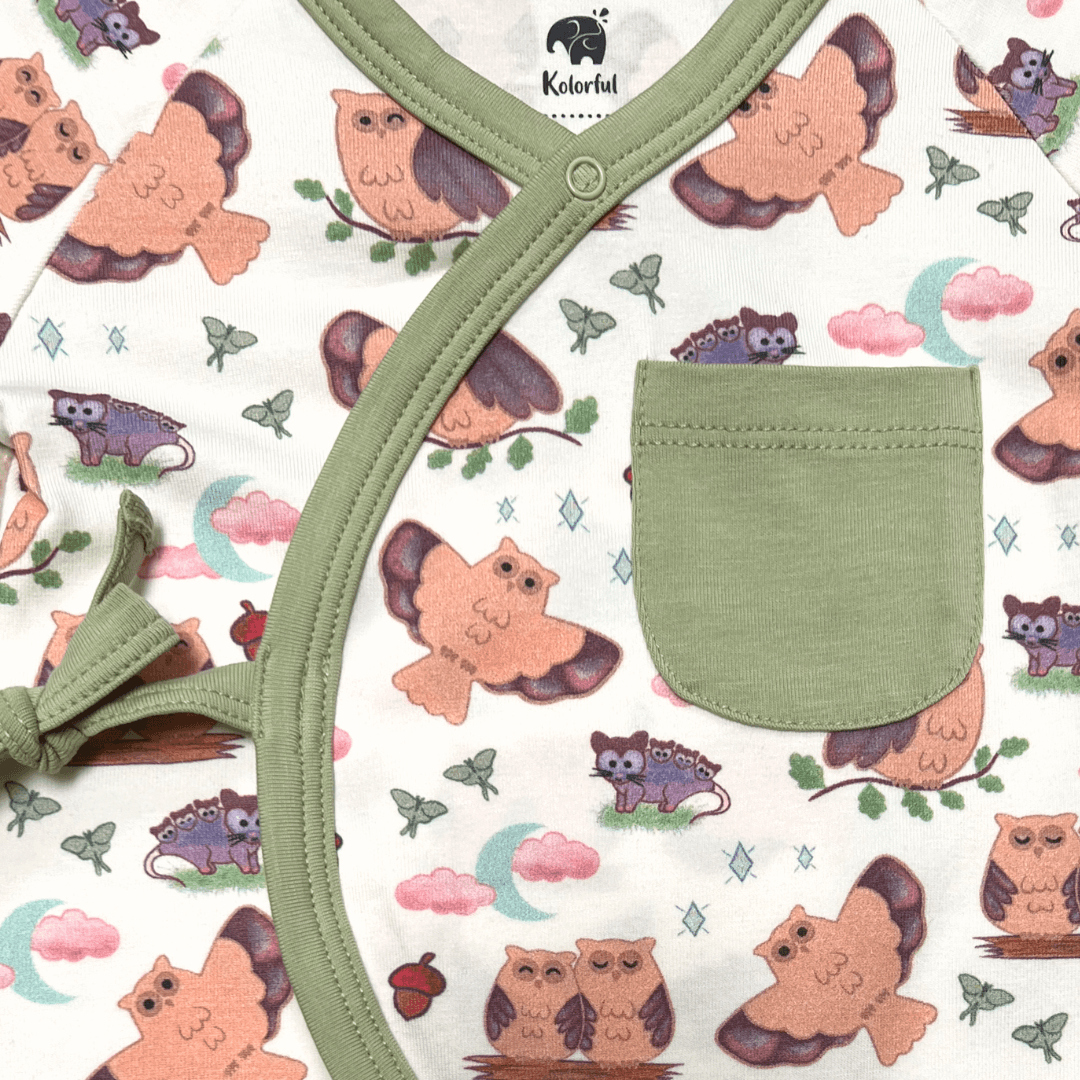 Owl Kimono Long Sleeve Romper | Organic Pima Cotton by Kolorful