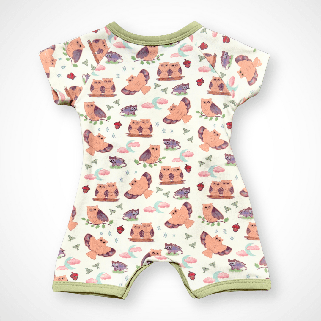 Owl Kimono Shorty Romper | Organic Pima Cotton by Kolorful