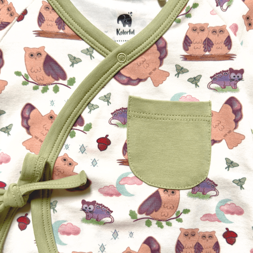 Owl Kimono Shorty Romper | Organic Pima Cotton by Kolorful