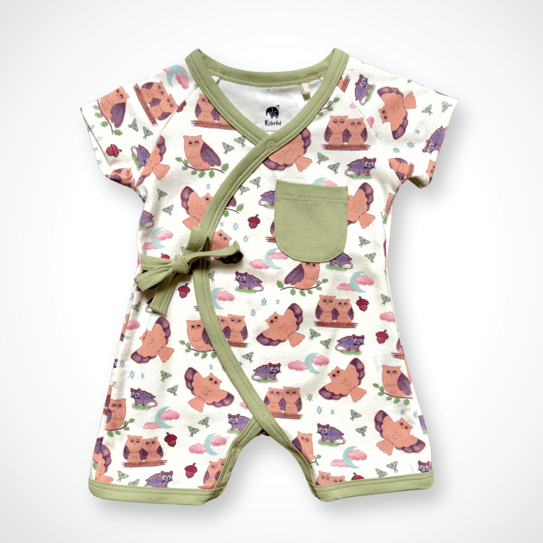 Owl Kimono Shorty Romper | Organic Pima Cotton by Kolorful