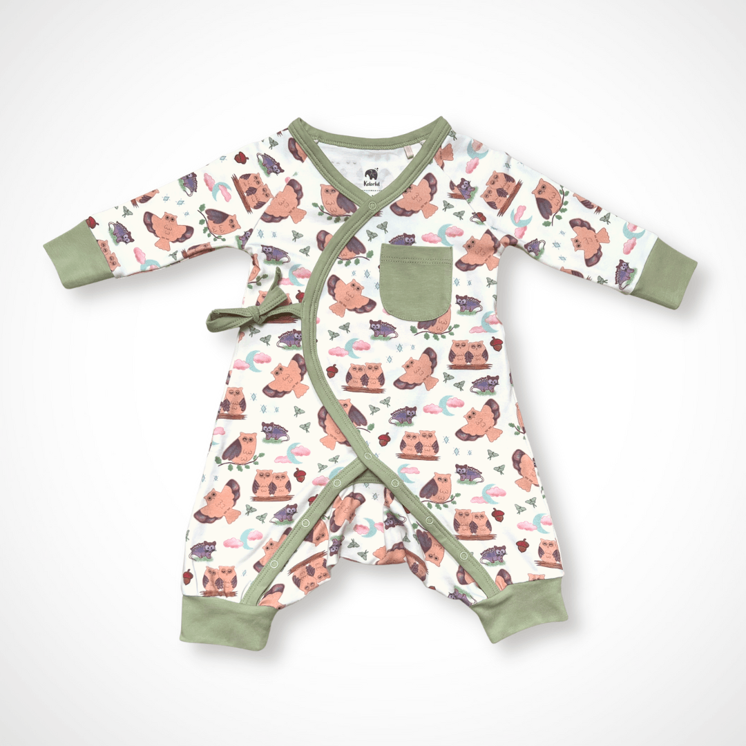 Owl Kimono Long Sleeve Romper | Organic Pima Cotton by Kolorful