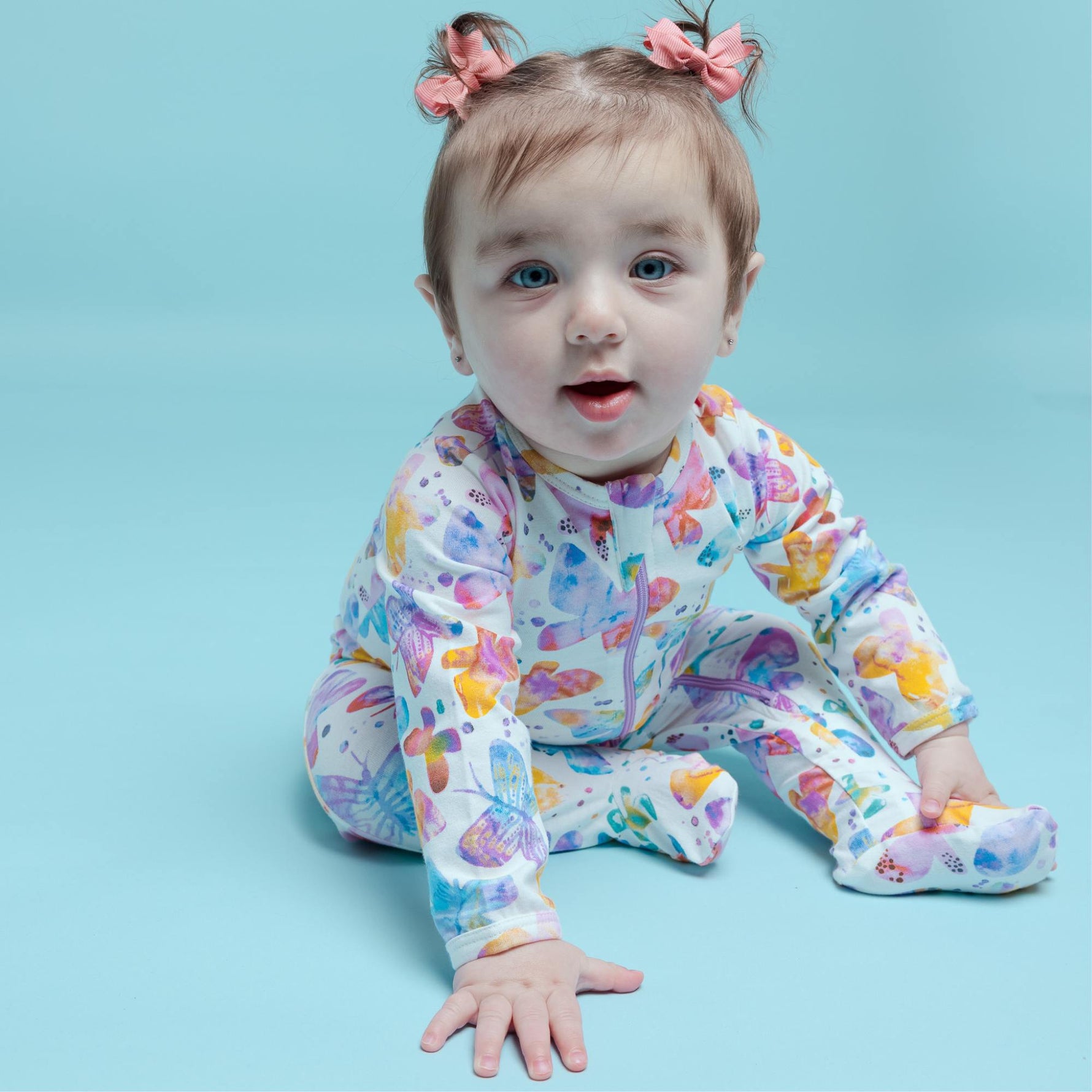 Norani Baby organic newborn footie pajamas, contrast zipper.