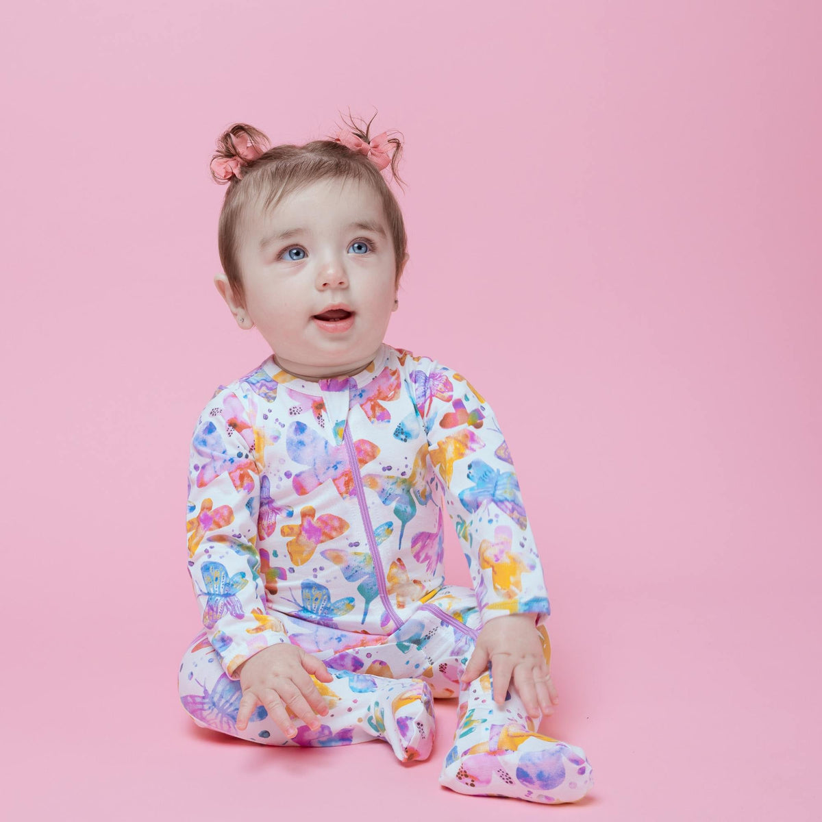 Norani Baby newborn organic footed onesie, contrast zipper.
