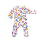 Norani Baby organic footed onesie for newborns with a contrast zipper.