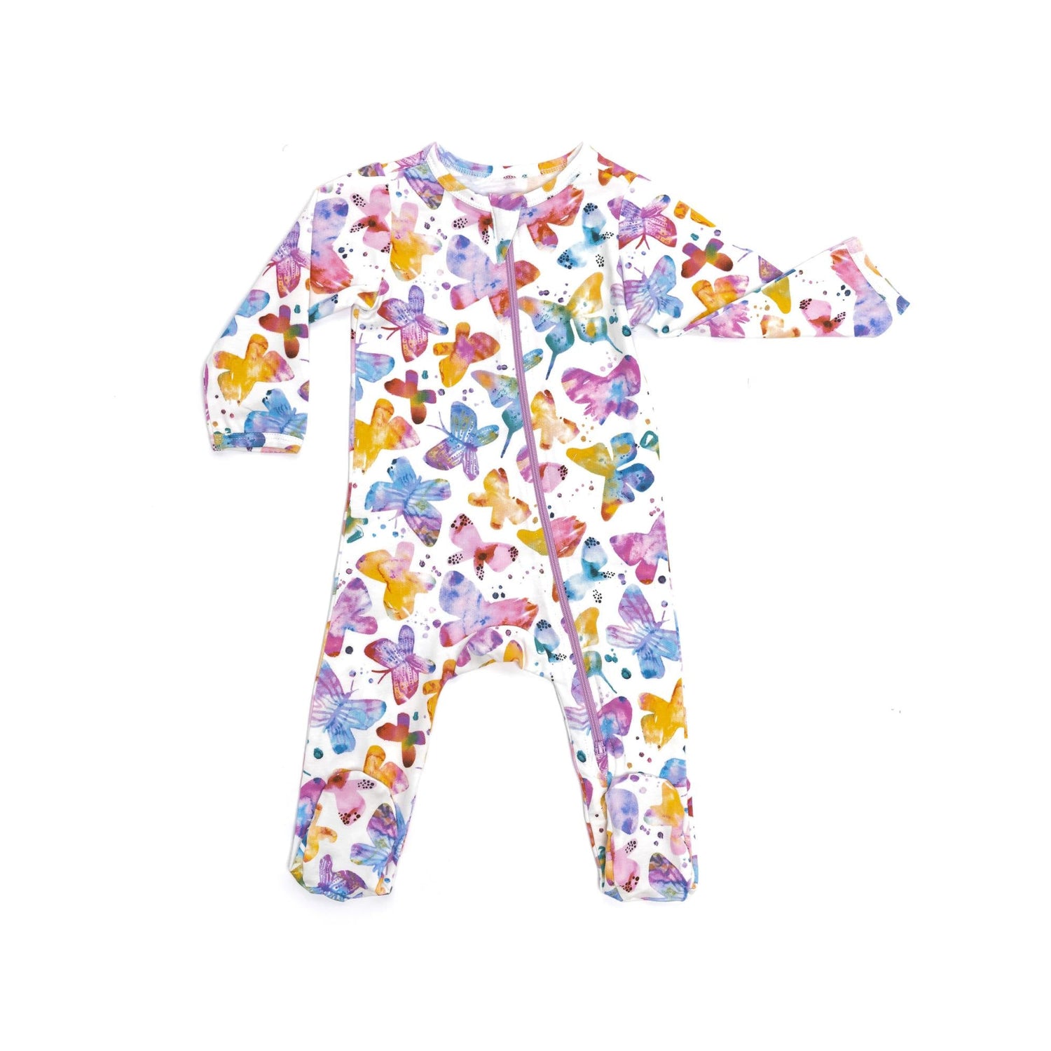 Norani Baby organic footed onesie for newborns with a contrast zipper.