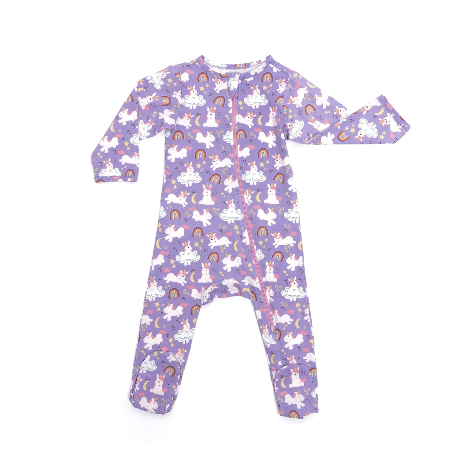 Norani Baby newborn organic footed onesie with contrast zipper.