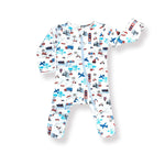 Norani Baby organic newborn footie, contrast zipper.