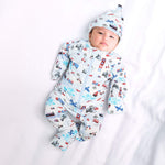 Norani Baby organic footed onesie with contrast zipper for newborns.