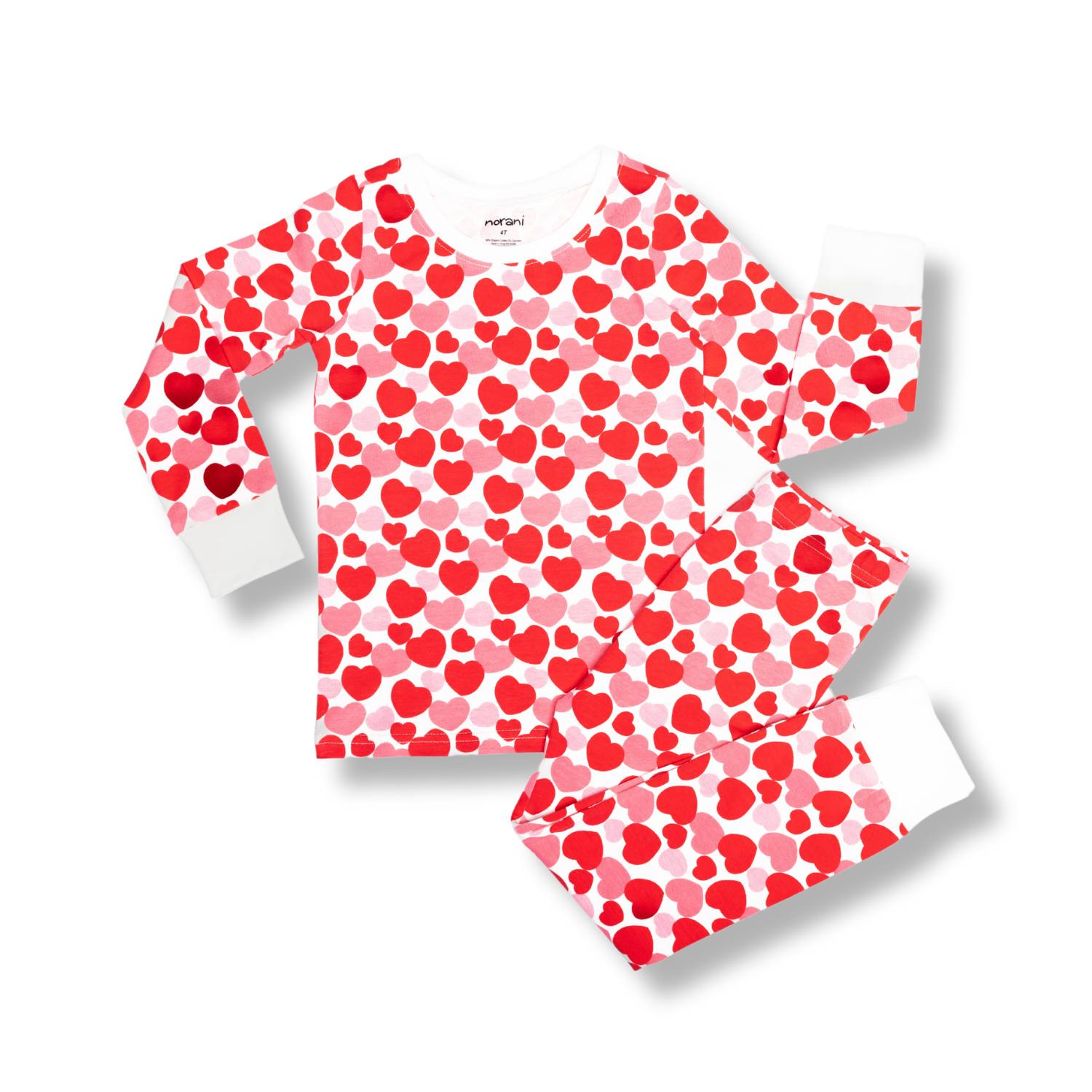 Norani Baby kids soft organic cotton pajamas with heart print.
