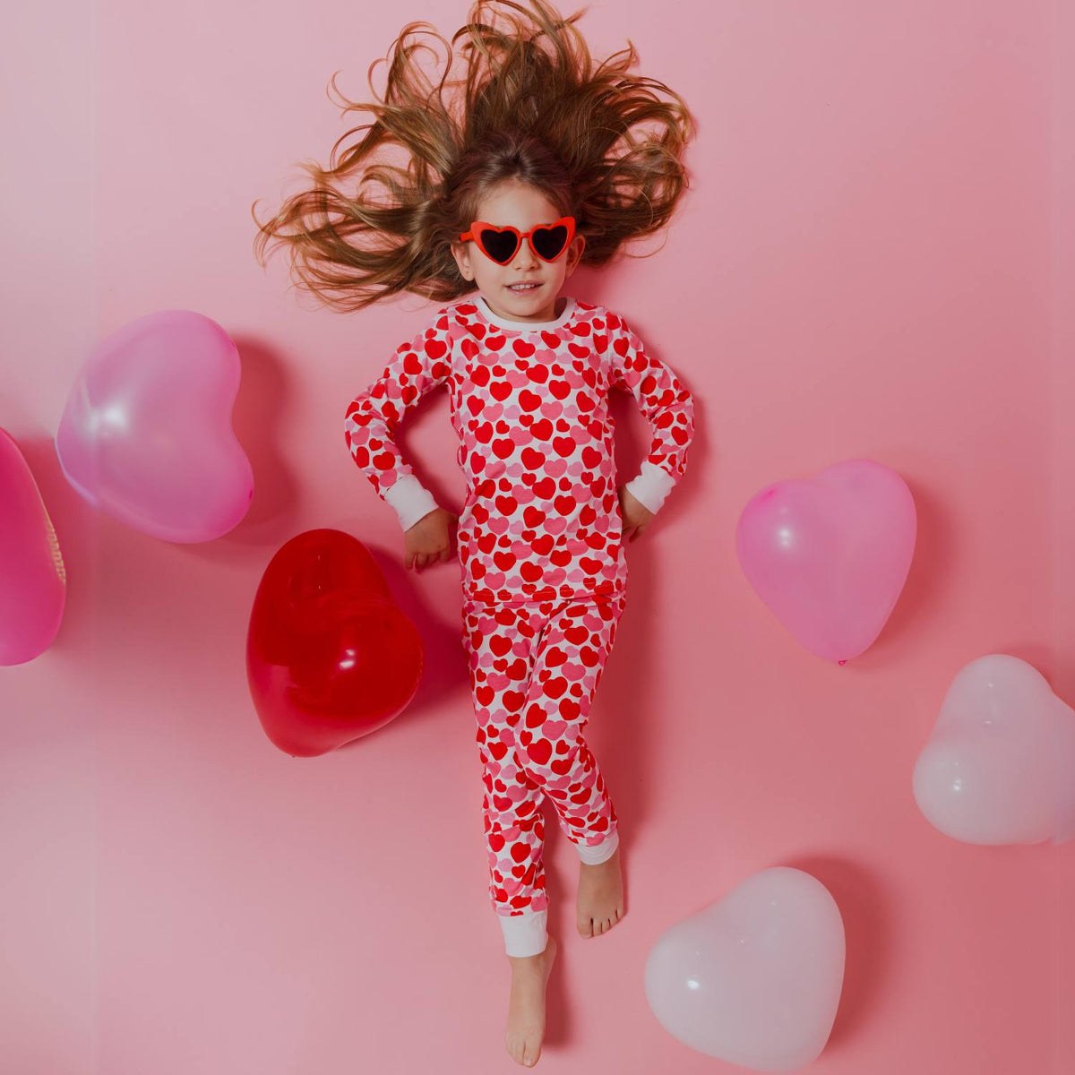 Norani Baby kids soft organic cotton pajamas, heart print.