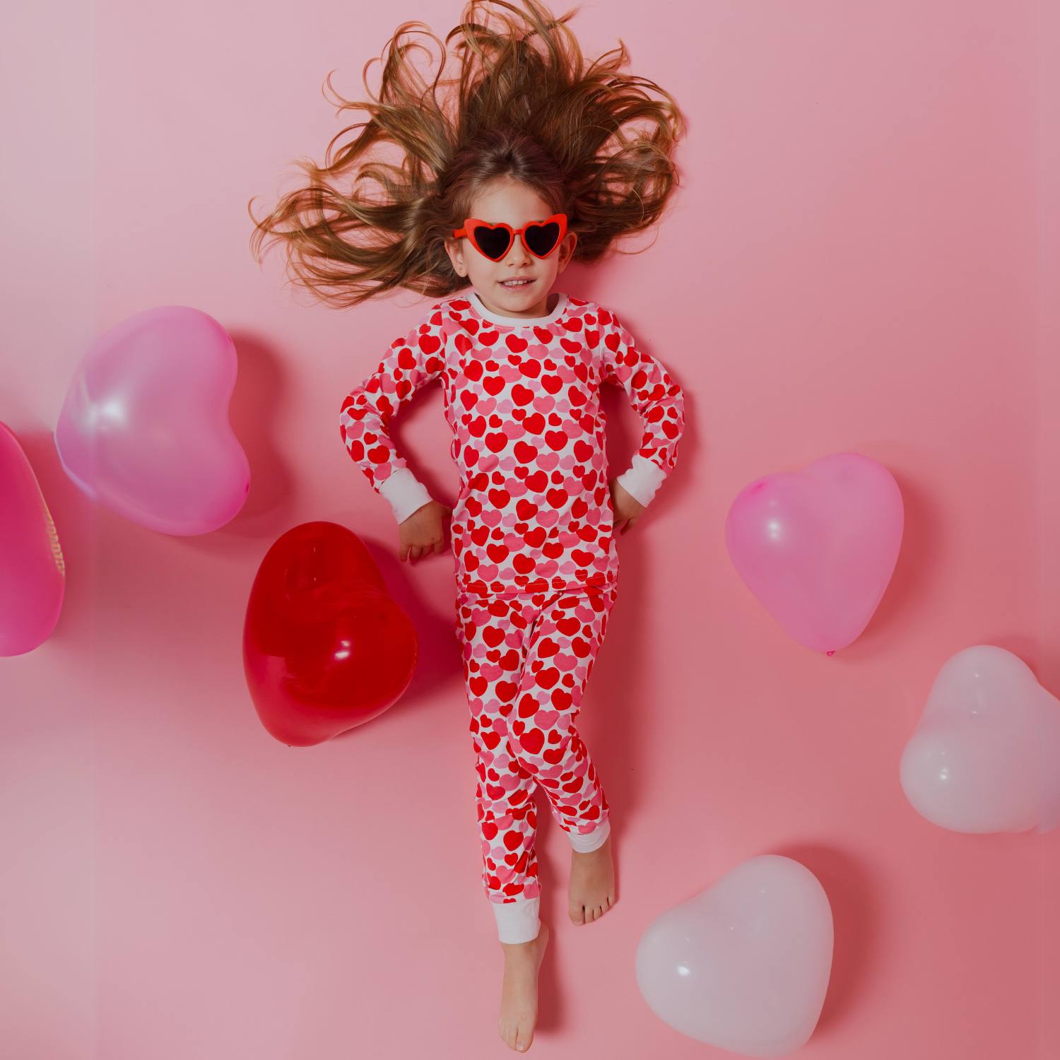 Norani Baby kids soft organic cotton pajamas, heart print.