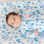 Norani Baby organic footie, blue balloons print, soft baby sleepwear.