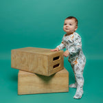 Newborn Norani Baby organic footie pajamas, safari animals, contrast zipper.