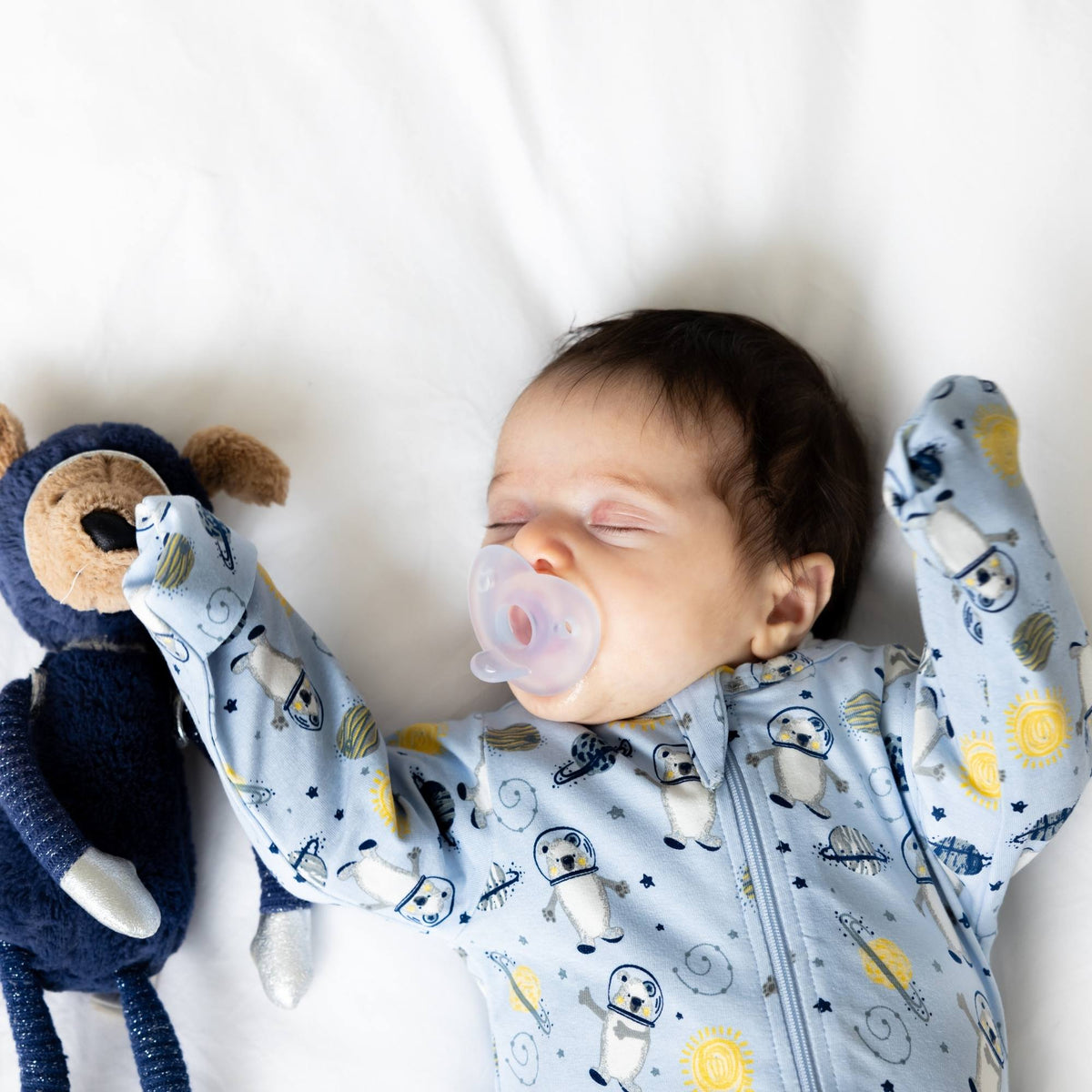Norani Baby organic footie pajamas, Space Bears print.