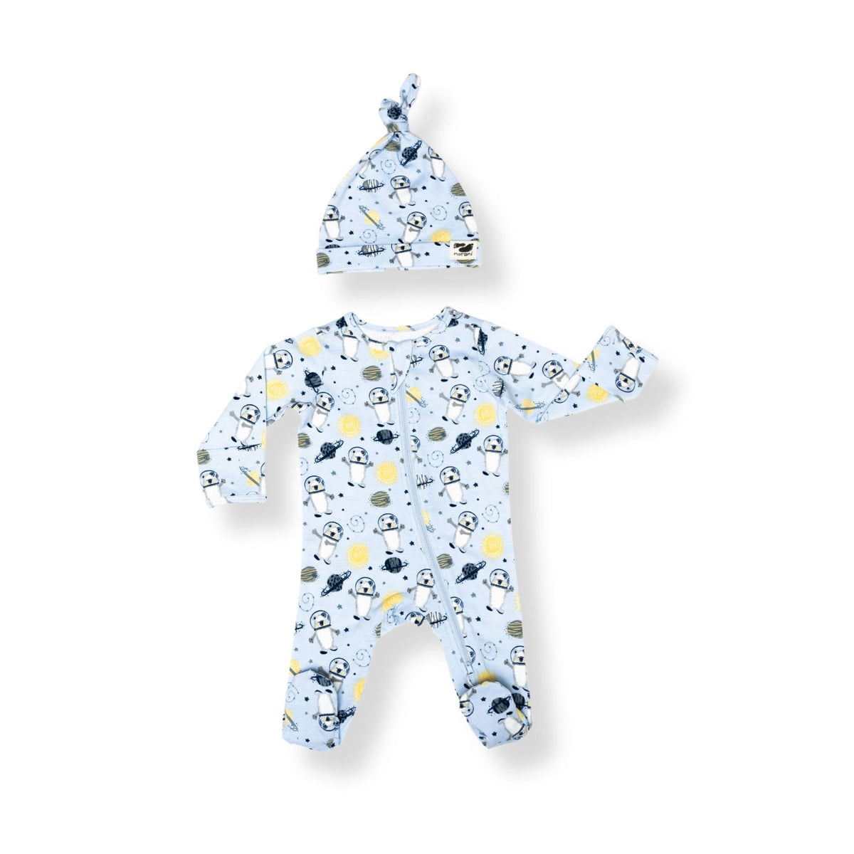 Norani Baby organic footie pajamas, Space Bears print.