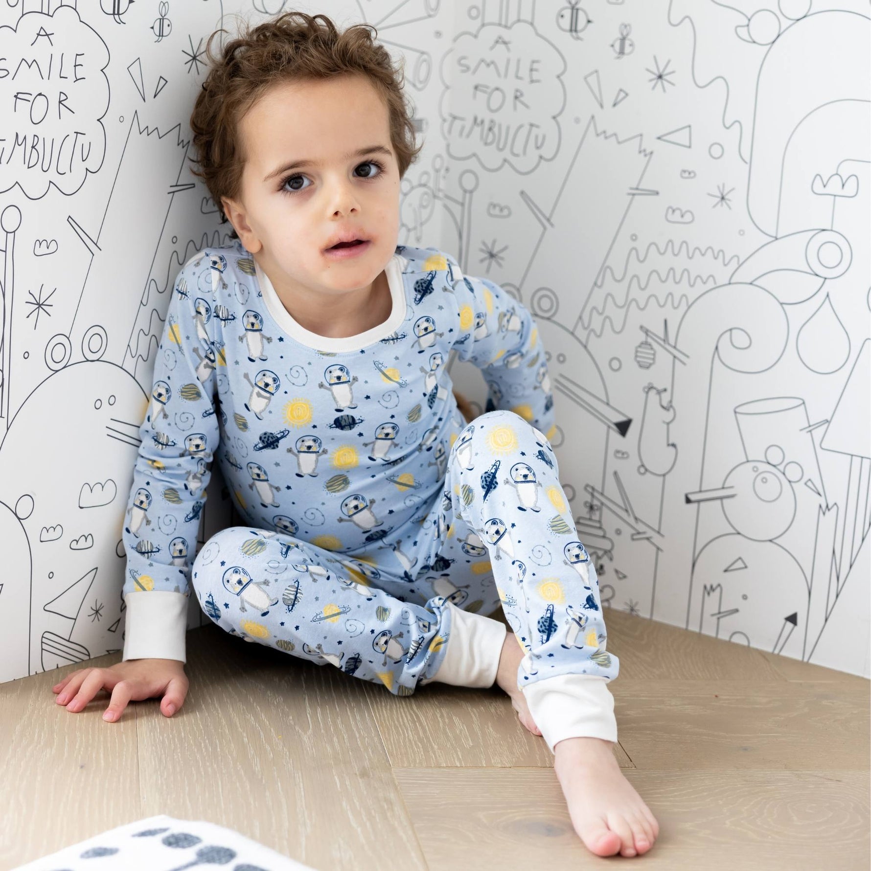 Soft organic cotton Norani Baby kids sleep pajamas, space bears.