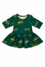 North Dakota State University Green Bison 3/4 Sleeve Twirl Bodysuit by Mila & Rose ®