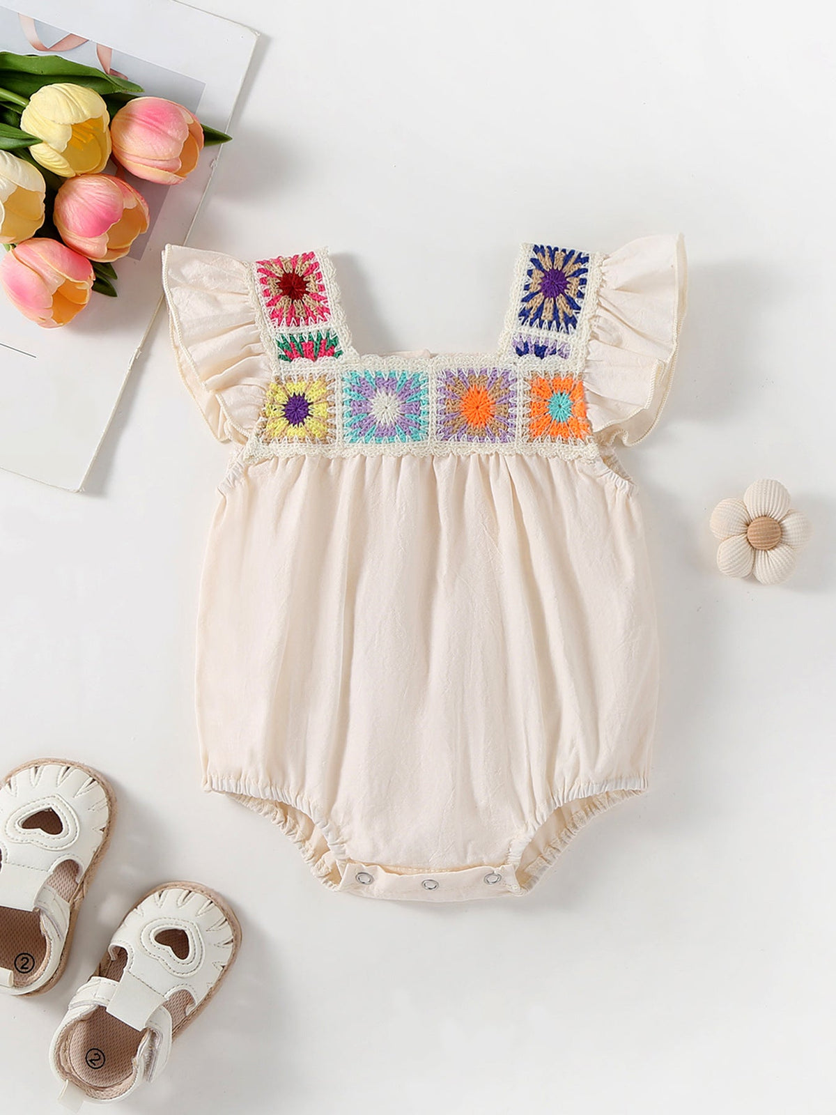 Summer Crochet Square Baby Ruffle Romper by Rylee Faith Designs at Everetts Place