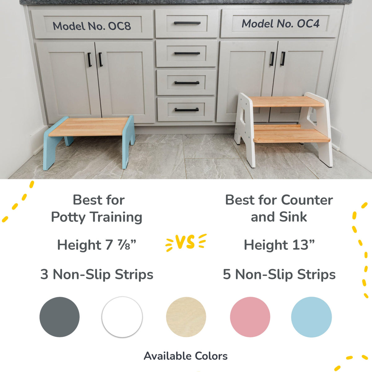 Ocodile natural wood 1-step stool for kids, smooth finish.