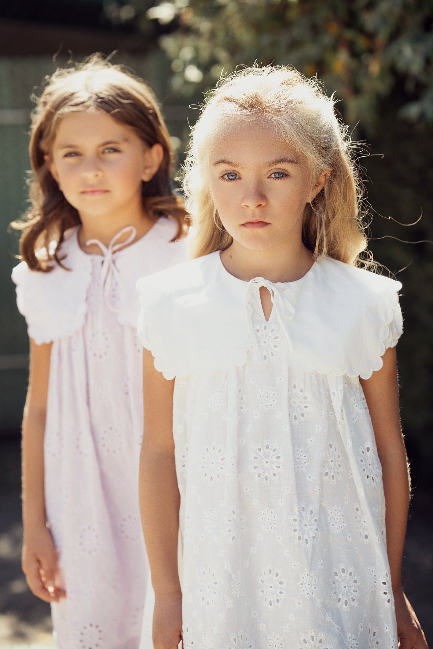 KIPP Collection Eyelet Dress With Ruffled Collar And Tie Detail For Girls