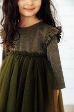 Olive Shimmer Three Quarter Sleeve Tutu Dress For Girls Mila & Rose ® Everetts Place: Online Boutique