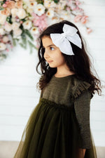 Olive Shimmer Three Quarter Sleeve Tutu Dress For Girls Mila & Rose ® Everetts Place: Online Boutique