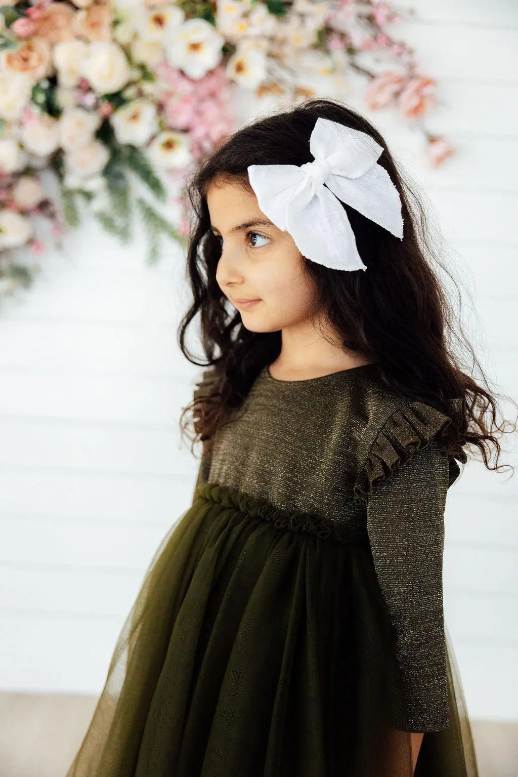 Olive Shimmer Three Quarter Sleeve Tutu Dress For Girls Mila & Rose ® Everetts Place: Online Boutique