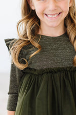 Olive Shimmer Three Quarter Sleeve Tutu Dress For Girls Mila & Rose ® Everetts Place: Online Boutique