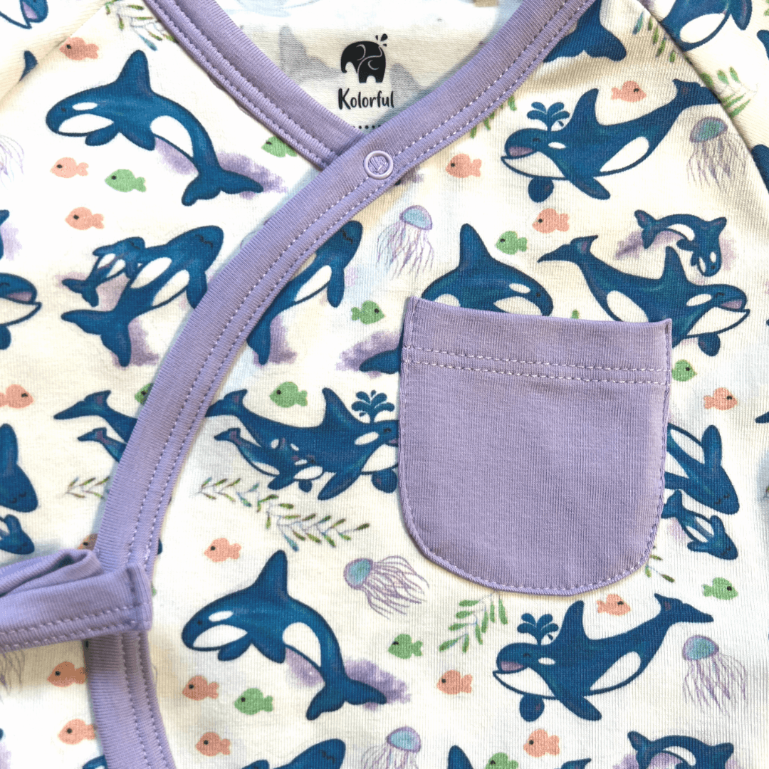 Orca Kimono Long Sleeve Romper | Organic Pima Cotton by Kolorful