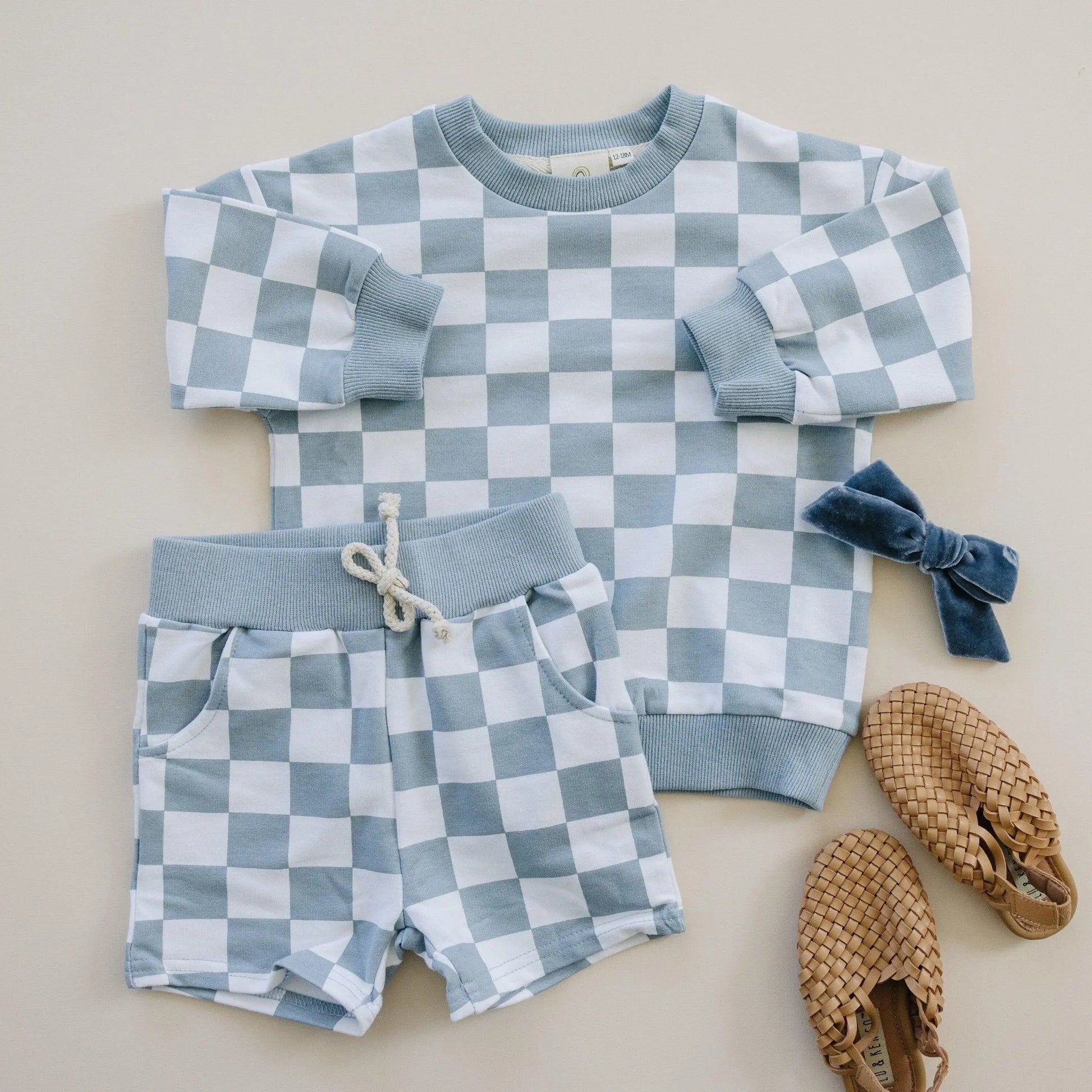 Little Joy Co. Organic Cotton Checkered Crewneck and Shorts Set for Kids - Apparel & Accessories > Clothing > Baby & Toddler Clothing > Baby & Toddler Outfits