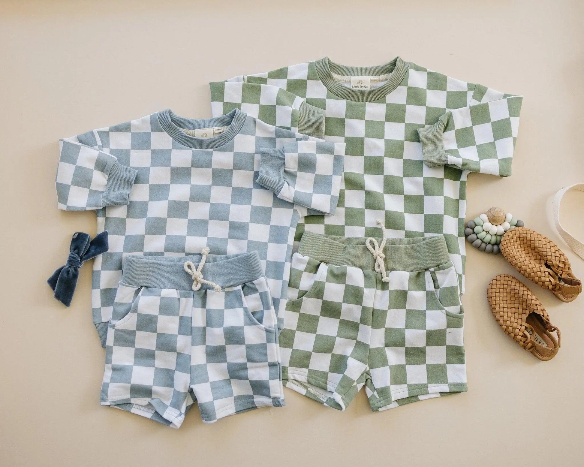 Little Joy Co. Organic Cotton Checkered Crewneck and Shorts Set for Kids - Apparel & Accessories > Clothing > Baby & Toddler Clothing > Baby & Toddler Outfits