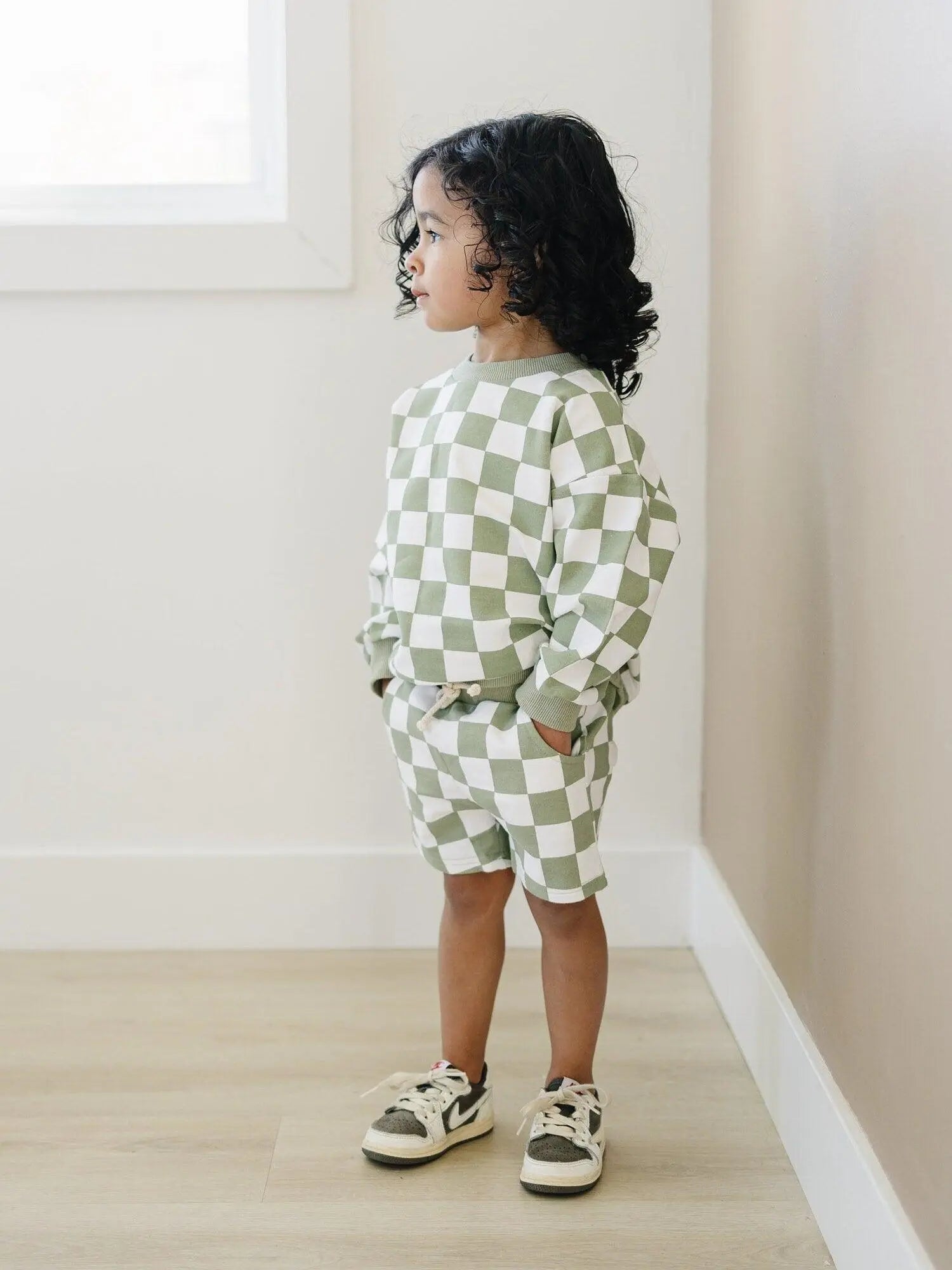 Little Joy Co. Organic Cotton Checkered Crewneck and Shorts Set for Kids - Apparel & Accessories > Clothing > Baby & Toddler Clothing > Baby & Toddler Outfits